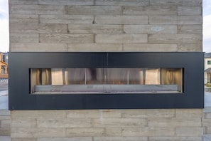 Gas fireplace at the community BBQ area.