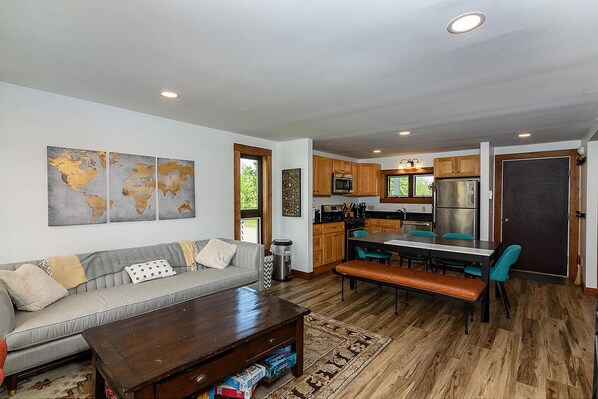 Main living room and kitchen