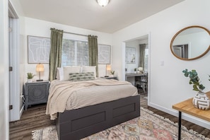 Stylish and calming bedroom retreat.