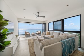 The open-plan layout allows natural light to flood the space