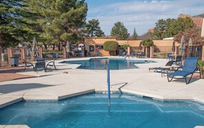 Pool open year-round but only heated Mar-Oct. 2 hot tubs are heated year-round.