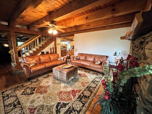Living room with fireplace.
