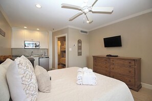 Queen bed and tv