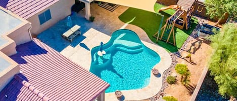 Dive into the refreshing pool, soak up the sun on the shaded patio, or let the kids have a blast on the playground.