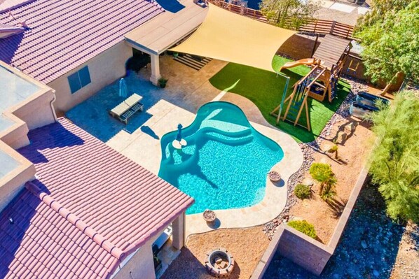 Dive into the refreshing pool, soak up the sun on the shaded patio, or let the kids have a blast on the playground.