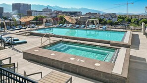 Outdoor heated pool and hot tub open all year