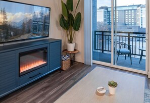 Living room with electric fireplace