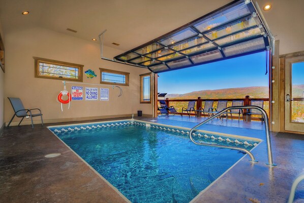 Relax in a luxe indoor pool with epic mountain views in Sevierville, TN.