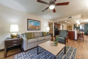 Plenty of room to spread out and a sofa can accommodate additional guests. 