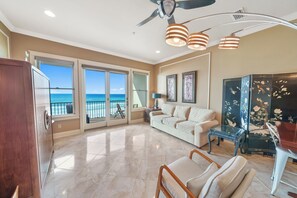 Living room with Gulf Front balcony