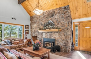 Wood burning fireplace on main floor living room.   Views!!