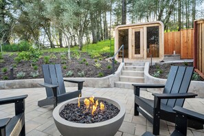 Fire pit and six person sauna
