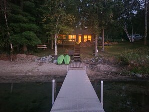 Cabin at night from private dock.