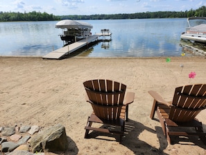 Water lake level is low...makes for a beautiful sand beach!