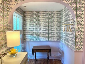 Suite 8: Queen bed, marble bath with glass enclosed shower, shares semi-private balcony with Suite 7 & 9, 50" Smart TV