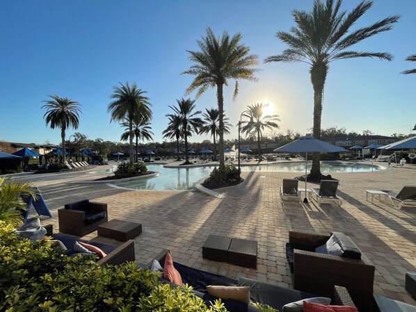 Beautiful morning sunrise at the Pool