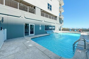 Outdoor pool connects to indoor pool