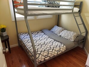 3rd bedroom featuring a bunk bed,  double size bed on bottom single bed on top 