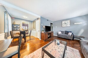 From the living room, slide easily into the dining area