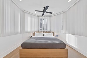 Indoors, Ceiling Fan, Bed, Bedroom, Furniture
