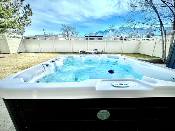 6 person hot tub with view of the Wasatch mountains. 