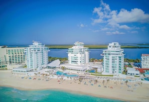 Aerial view of the resort, Oleo Cancun Playa.  Penthouse Combo #312 is located in the North tower, right,  on the top floor, 7th.  Between both units, you have the entire Ocean Facing side of the top two floors of the tower.