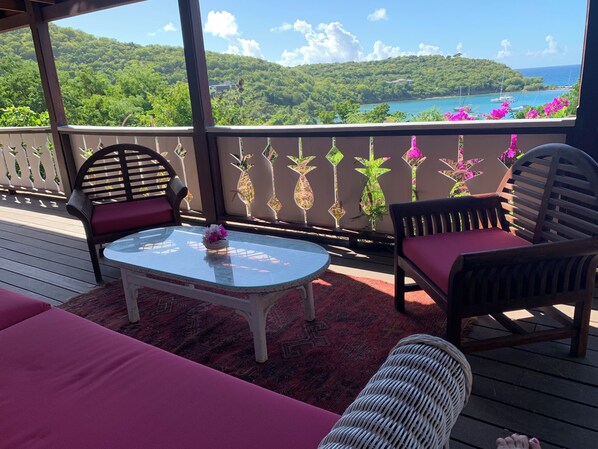 The veranda facing the beach and bay