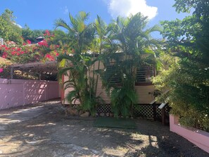 Entrance and parking space
