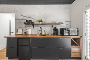 Kitchenette with keurig and mini fridge