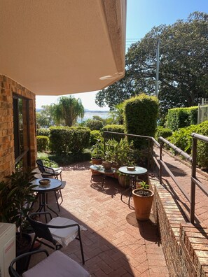 Private outside dinning with lake view