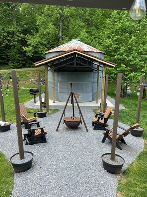 Relax in the fire pit area with our cowboy cauldron
