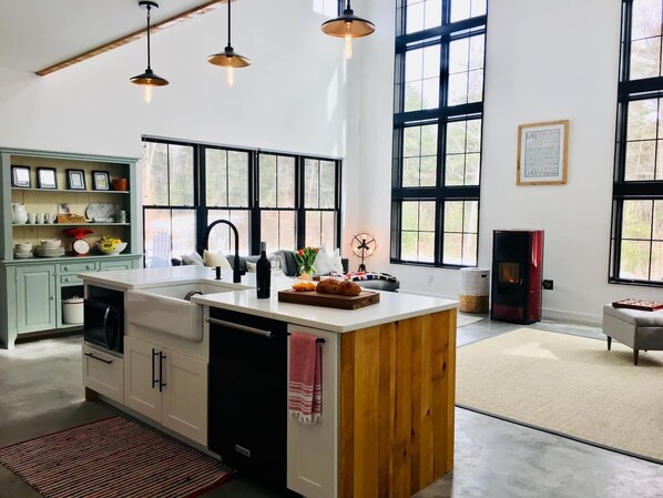 Entrance into main living space (kitchen/living/dining)