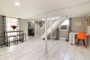 Reading nook under the stairs.