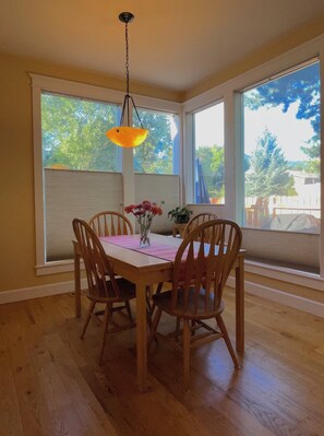 Dining table extends to seat up to 8
