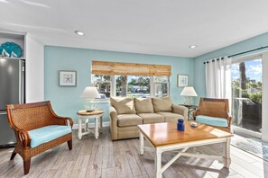 Living Room seating area and sliding door to patio