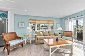 Living Room seating area and sliding door to patio