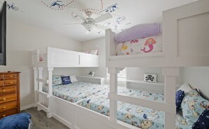 Third bedroom on the second floor. Pirates and Mermaids! With a treasure map on the ceiling!