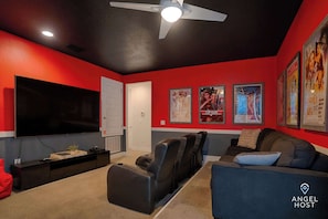 A two-row movie theater in the home! Super for family movie time!