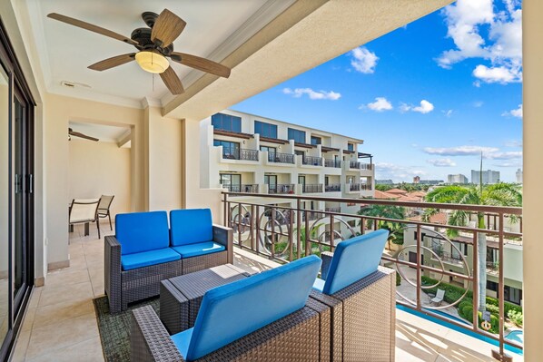 Private balcony with a gorgeous pool view