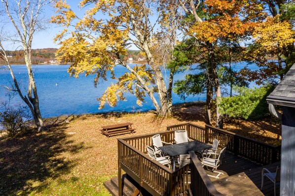 lake facing deck and backyard