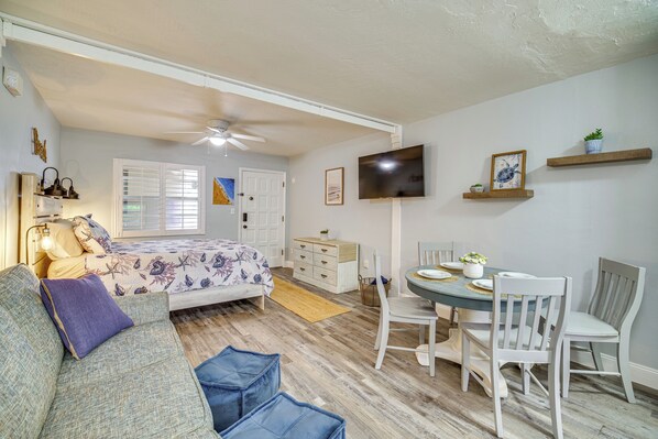 Cape Canaveral Vacation Rental | Studio | 1BA | Stairs Required | 390 Sq Ft