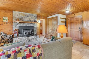 Living Room | Queen Sleeper Sofa | Wood-Burning Stove
