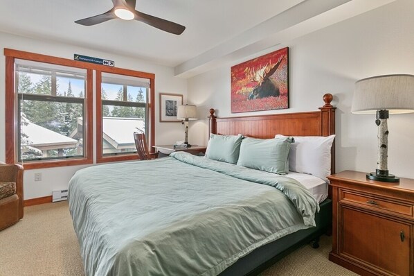 Indoors, Bed, Furniture, Lamp, Ceiling Fan