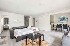Spacious open-concept living area and easy access to the kitchen and dining area.