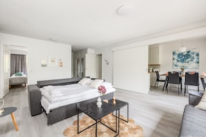 Spacious open-concept living area and easy access to the kitchen and dining area.