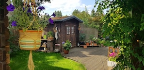 The sauna is right by the outdoor terrace.