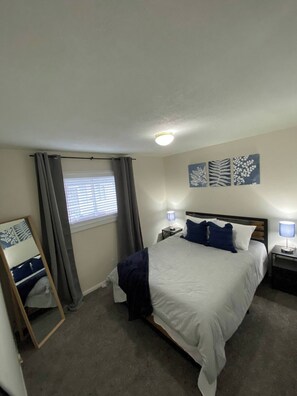 All of our bedrooms are set up with blackout curtains, touch lamps, cozy bedding. The perfect set up a great night's rest.