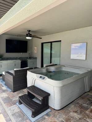 Relax and unwind with sunset views in our hot tub.
