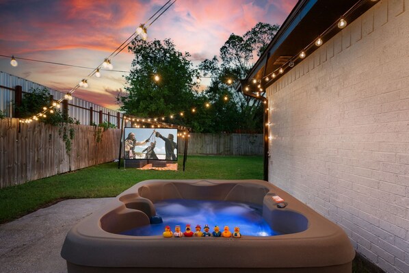 Enjoy the hot tub during a sunset or at night under the stars. 