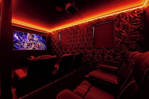 Alexa Controlled private cinema with LED lights and surround sound!